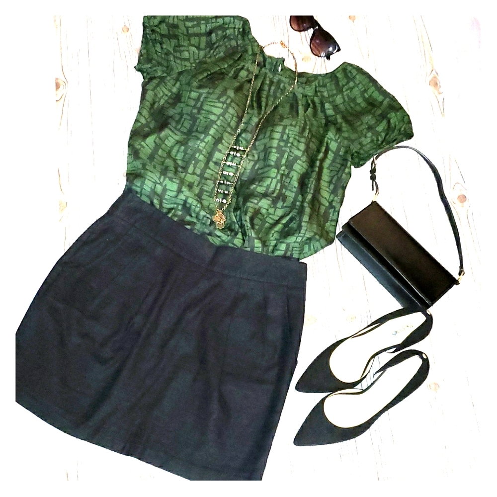 French Connection Silk Green Tribal Print Blouse